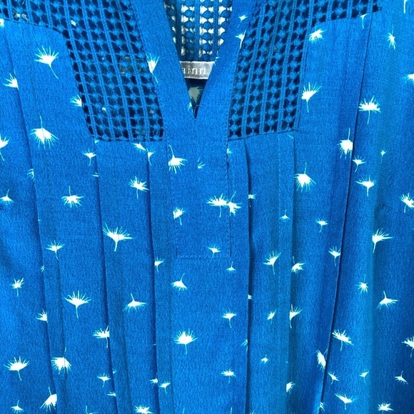 Daniel Rainn turquoise teal cap sleeve v neck crochet detail pullover blouse MP - Picture 3 of 11